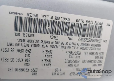 2005 Dodge Dakota Slt z USA, uszkodzony, nr VIN 1D7HW48N65S295857